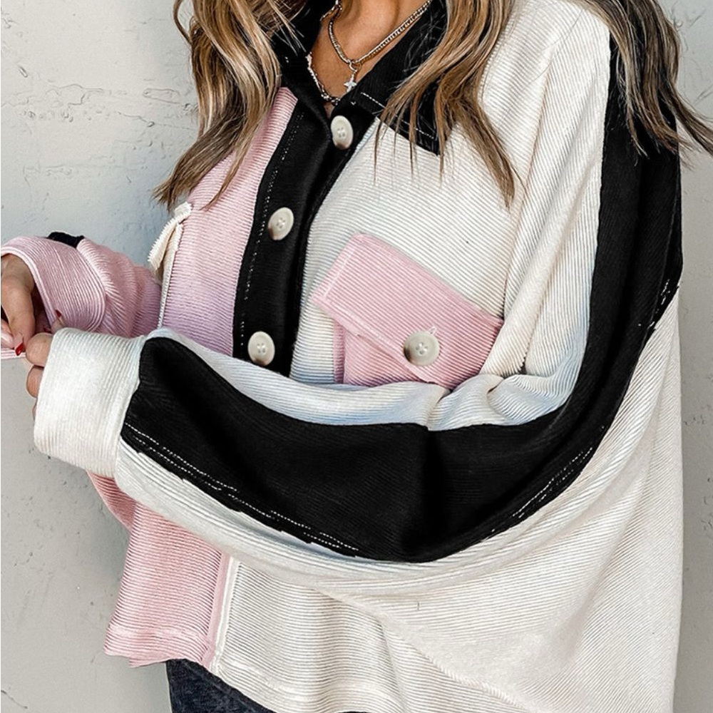 BUCKETLIST Women's Long Sleeve Colorblock Tee - Pink, Black, White